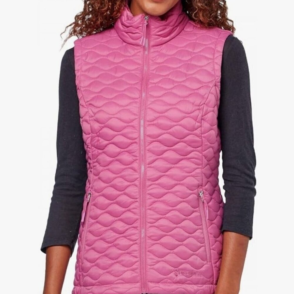 Free Country Women's Pink Chalet Quilted Zip-up Vest Size Medium Lightweight Run